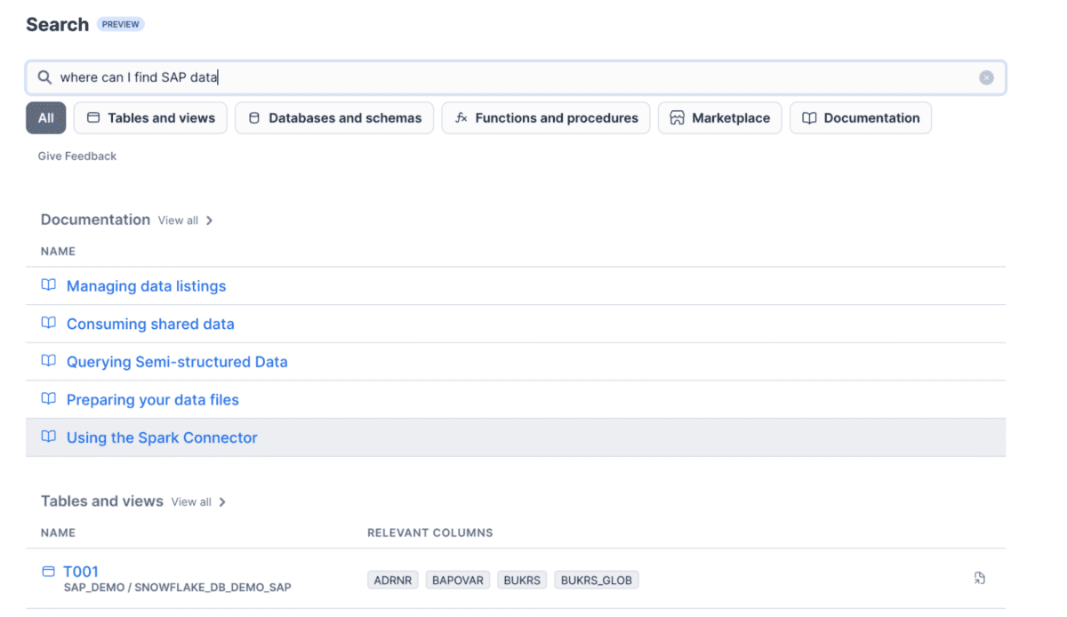 A screenshot showing the Universal Search feature